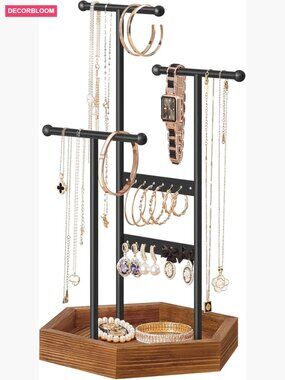 3-Tier Jewelry Stand with Tray, Necklace Earring Bracelet Holder